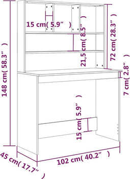 vidaXL - Bureau - met - schappen - 102x45x148 - cm - bewerkt - hout - gerookt - eiken