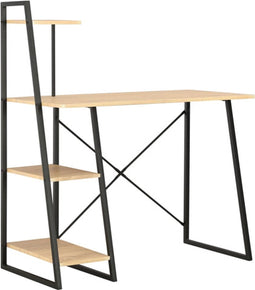 vidaXL - Bureau - met - schappen - 102x50x117 - cm - zwart - en - eikenkleurig