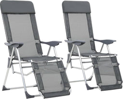 vidaXL - Campingstoelen - met - voetensteun - 2 - st - inklapbaar - textileen - grijs