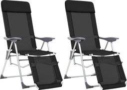 vidaXL - Campingstoelen - met - voetensteun - 2 - st - inklapbaar - textileen - zwart