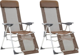 vidaXL - Campingstoelen - met - voetensteun - 2 - st - inklapbaar - textileen - bruin