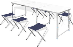 vidaXL - Campingtafel - in - hoogte - verstelbaar - met - 6 - krukken - 180x60 - cm