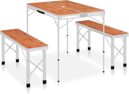 vidaXL - Campingtafel - inklapbaar - met - 2 - banken - aluminium - bruin