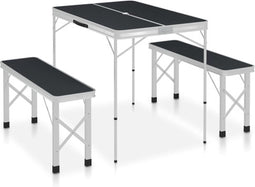 vidaXL - Campingtafel - inklapbaar - met - 2 - banken - aluminium - grijs