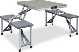 vidaXL - Campingtafel - inklapbaar - met - 4 - zitjes - staal - en - aluminium
