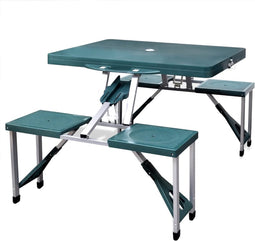 vidaXL - Campingtafel - met - vier - stoelen - extra - licht - aluminium - inklapbaar - (groen)