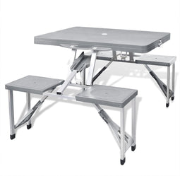 vidaXL - Campingtafel - met - vier - zittingen - inklapbaar - aluminium - grijs