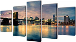 vidaXL - Canvas - muurdruk - set - Brooklyn - Bridge - rivier - uitzicht - 200 - x - 100 - cm