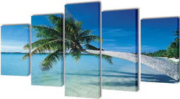 vidaXL - Canvas - muurdruk - set - zandstrand - met - palmboom - 200 - x - 100 - cm