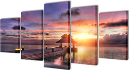 vidaXL - Canvas - muurdruk - set - zandstrand - met - paviljoen - 200 - x - 100 - cm