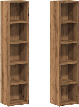 vidaXL - CD-kasten - 2 - st - 21x16x93,5 - bewerkt - hout - artisanaal - eikenkleur