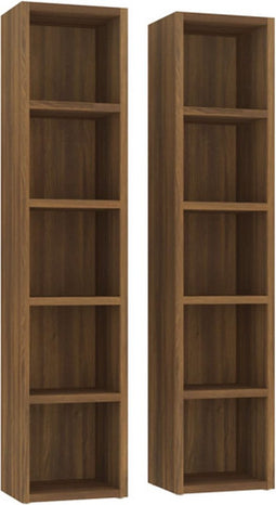 vidaXL - CD-kasten - 2 - st - 21x16x93,5 - bewerkt - hout - bruin - eikenkleur