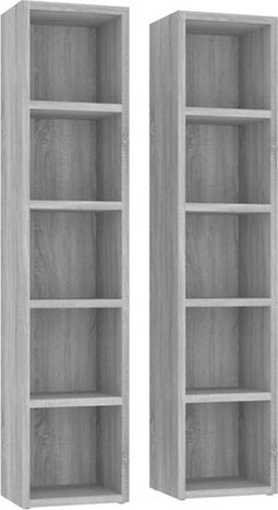 vidaXL - CD-kasten - 2st - 21x16x93,5cm - bewerkt - hout - grijs - sonoma - eikenkleur