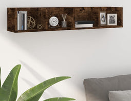 vidaXL - CD-wandschap - 100x18x18 - cm - bewerkt - hout - gerookt - eikenkleurig