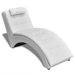 vidaXL - Chaise - longue - met - kussen - kunstleer - wit