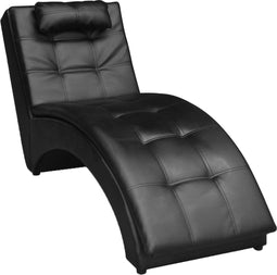 vidaXL - Chaise - longue - met - kussen - kunstleer - zwart