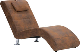 vidaXL - Chaise - longue - met - kussen - kunstsuède - bruin