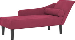 vidaXL - Chaise - longue - met - kussens - fluweel - wijnrood