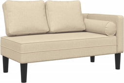 vidaXL - Chaise - longue - met - kussens - stof - crèmekleurig