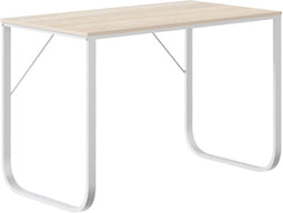 vidaXL - Computerbureau - 110x60x73 - cm - spaanplaat - wit - en - eikenkleurig