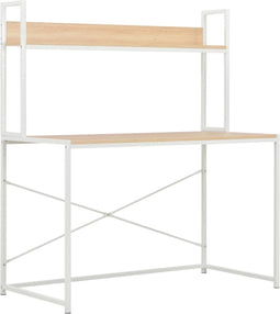 vidaXL - Computerbureau - 120x60x138 - cm - wit - en - eikenkleurig