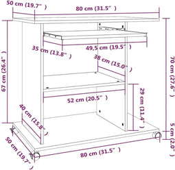vidaXL - Computerbureau - 80x50x75 - cm - bewerkt - hout - betongrijs