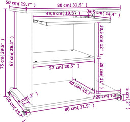 vidaXL - Computerbureau - 80x50x75 - cm - bewerkt - hout - gerookt - eikenkleurig