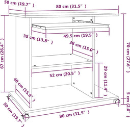 vidaXL - Computerbureau - 80x50x75 - cm - bewerkt - hout - grijs - sonoma - eikenkleur