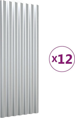 vidaXL - Dakpanelen - 12 - st - 100x36 - cm - gepoedercoat - staal - zilverkleurig