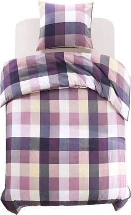 vidaXL Dekbedovertrekset ruitprint 155x220/80x80 cm paars