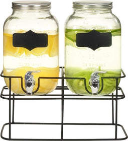 vidaXL - Drankdispensers - 2 - st - met - standaard - 2 - x - 4 - L - glas