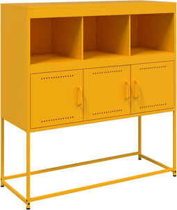 vidaXL - Dressoir - 100,5x39x107 - cm - staal - mosterdgeel