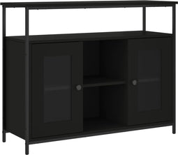 vidaXL - Dressoir - 100x35x80 - cm - bewerkt - hout - zwart