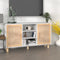 vidaXL - Dressoir - 105x30x60 - cm - massief - grenenhout - en - rattan - wit