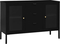 vidaXL - Dressoir - 105x35x70 - cm - staal - en - gehard - glas - zwart