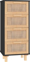 vidaXL - Dressoir - 40x30x90 - cm - massief - grenen - hout - en - rattan - zwart