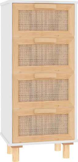 vidaXL - Dressoir - 40x30x90 - cm - massief - grenenhout - en - rattan - wit