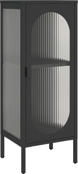 vidaXL - Dressoir - 40x35x105 - cm - glas - en - staal - zwart