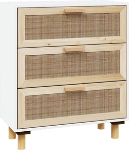 vidaXL - Dressoir - 60x30x70 - cm - massief - grenenhout - en - rattan - wit