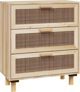 vidaXL - Dressoir - 60x30x70 - cm - massief - grenenhout - en - rattan - bruin
