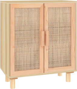 vidaXL - Dressoir - 60x30x70 - cm - massief - grenenhout - en - rattan - bruin