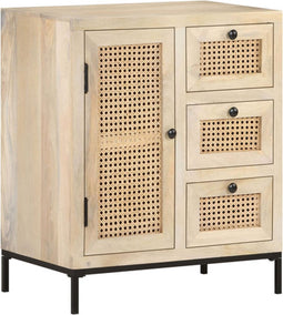 vidaXL - Dressoir - 60x35x70 - cm - massief - mangohout - en - natuurlijk - riet