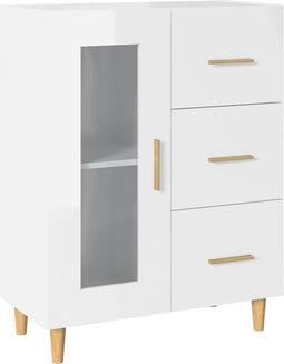 vidaXL - Dressoir - 69,5x34x90 - cm - bewerkt - hout - hoogglans - wit