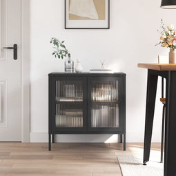 vidaXL - Dressoir - 70x35x70 - cm - glas - en - staal - zwart