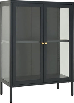 vidaXL - Dressoir - 75x35x105 - cm - staal - en - glas - antracietkleurig