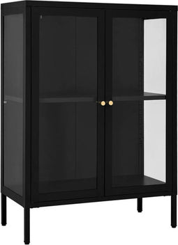 vidaXL - Dressoir - 75x35x105 - cm - staal - en - glas - zwart