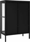 vidaXL - Dressoir - 75x35x105 - cm - staal - en - glas - zwart