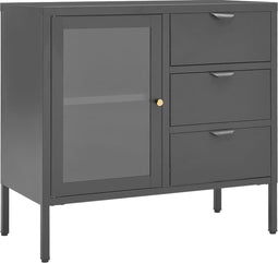vidaXL - Dressoir - 75x35x70 - cm - staal - en - gehard - glas - antracietkleurig