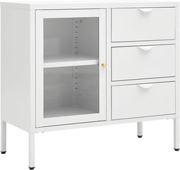 vidaXL - Dressoir - 75x35x70 - cm - staal - en - gehard - glas - wit