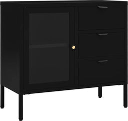 vidaXL - Dressoir - 75x35x70 - cm - staal - en - gehard - glas - zwart